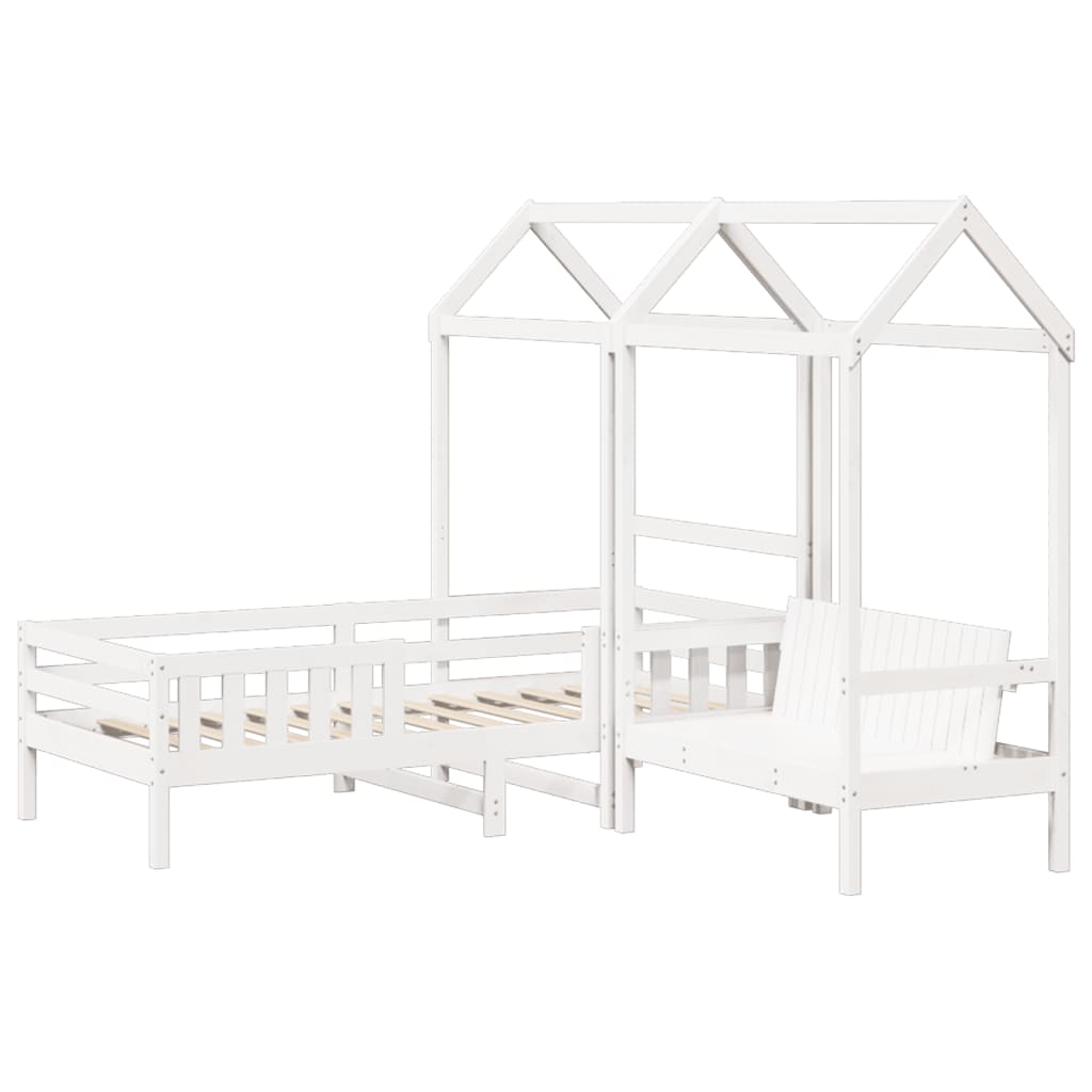 Set Cama Y Banco Con Techo Madera Maciza Pino Blanco 75x190 Cm_2