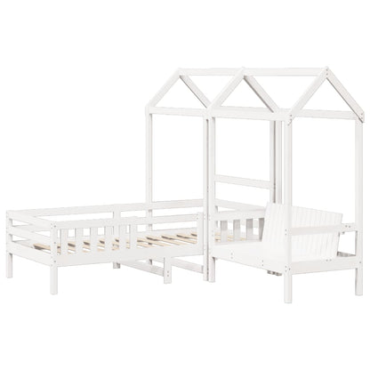 Set Cama Y Banco Con Techo Madera Maciza Pino Blanco 75x190 Cm_2