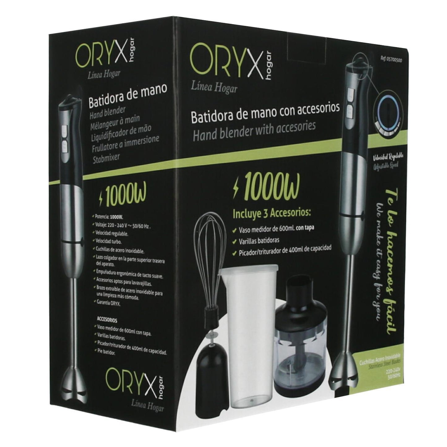 Batidora De Mano, Incluye Accesorios, 1000 W. Velocidad Regulable. Con Vaso Medidor, Picador - Triturador Y Varillas.