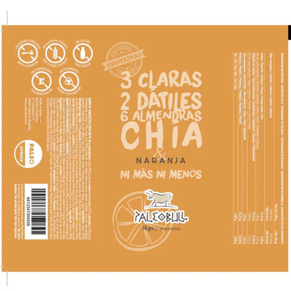 Barra Energética PaleoBull com Tâmaras, Amêndoas, Chia e Laranja, 50g