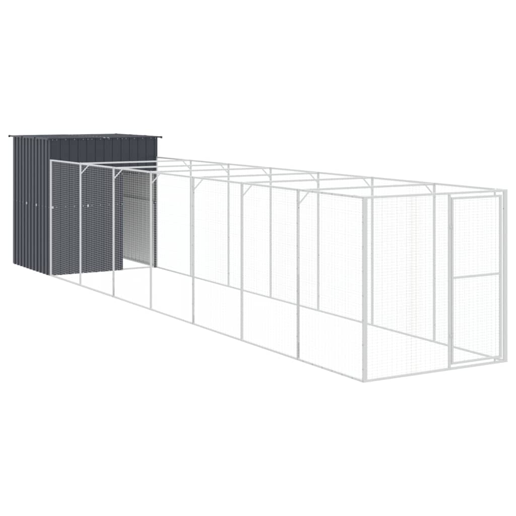 Caseta Perros Con Corral Acero Galvanizado Gris 165x863x181 Cm_4