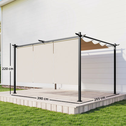 Outsunny Pérgola De Jardín 4x3 M Con Techo Retráctil Y 3 Laterales Enrollables_2