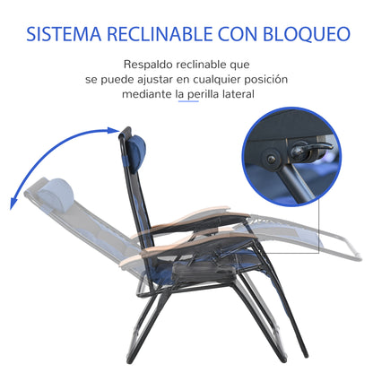 Outsunny Tumbona Plegable Acero Con Portavasos Reposacabezas Extraíble 90x75x110_3