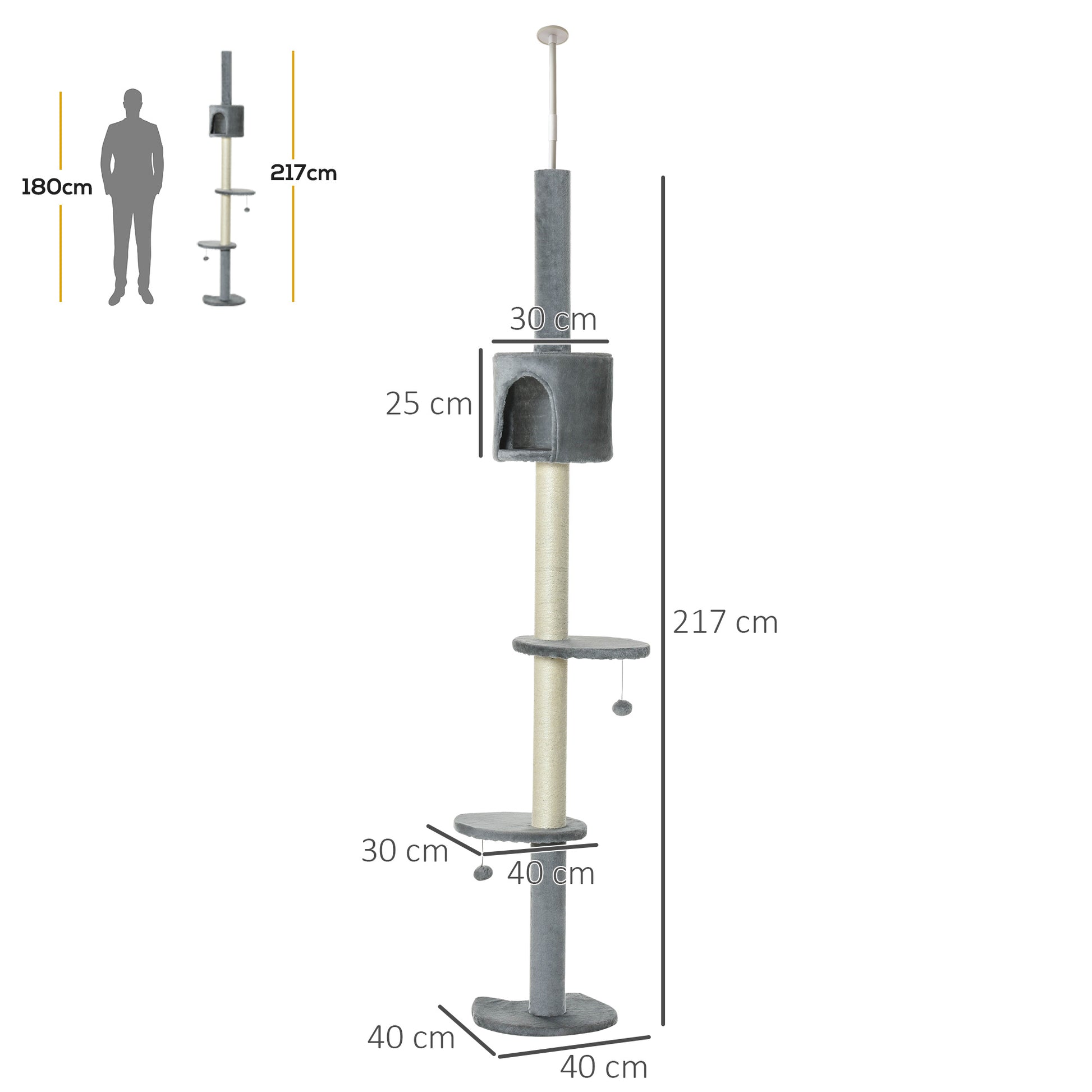 Pawhut Árbol Rascador Para Gatos Altura 255 Cm Cueva Bola Colgante_2
