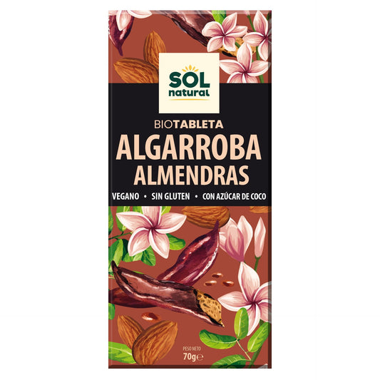 Chocolate de Alfarroba Vegan Biológico Sol Natural com Amêndoas 70g