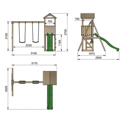 Parque Infantil Masgames Carlit L Techo De Madera Pared De Escalada Y Columpio Doble._1