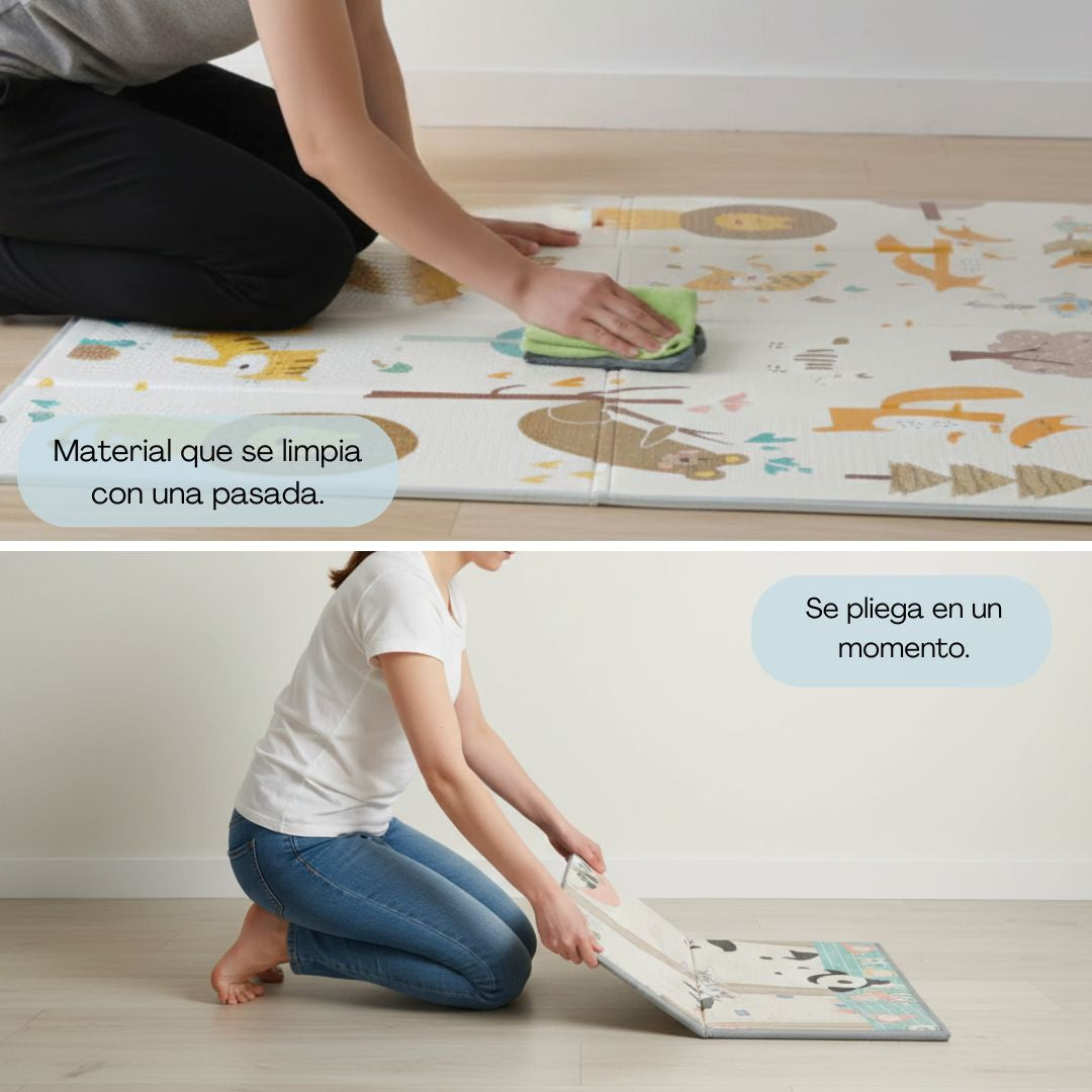 Bathby | Alfombra Plegable Para Bebé 200 × 180 Cm, Reversible Pandas/bosque_1