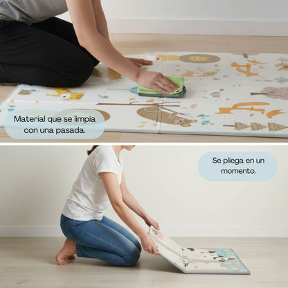 Bathby | Alfombra Plegable Para Bebé 200 × 180 Cm, Reversible Pandas/bosque_1
