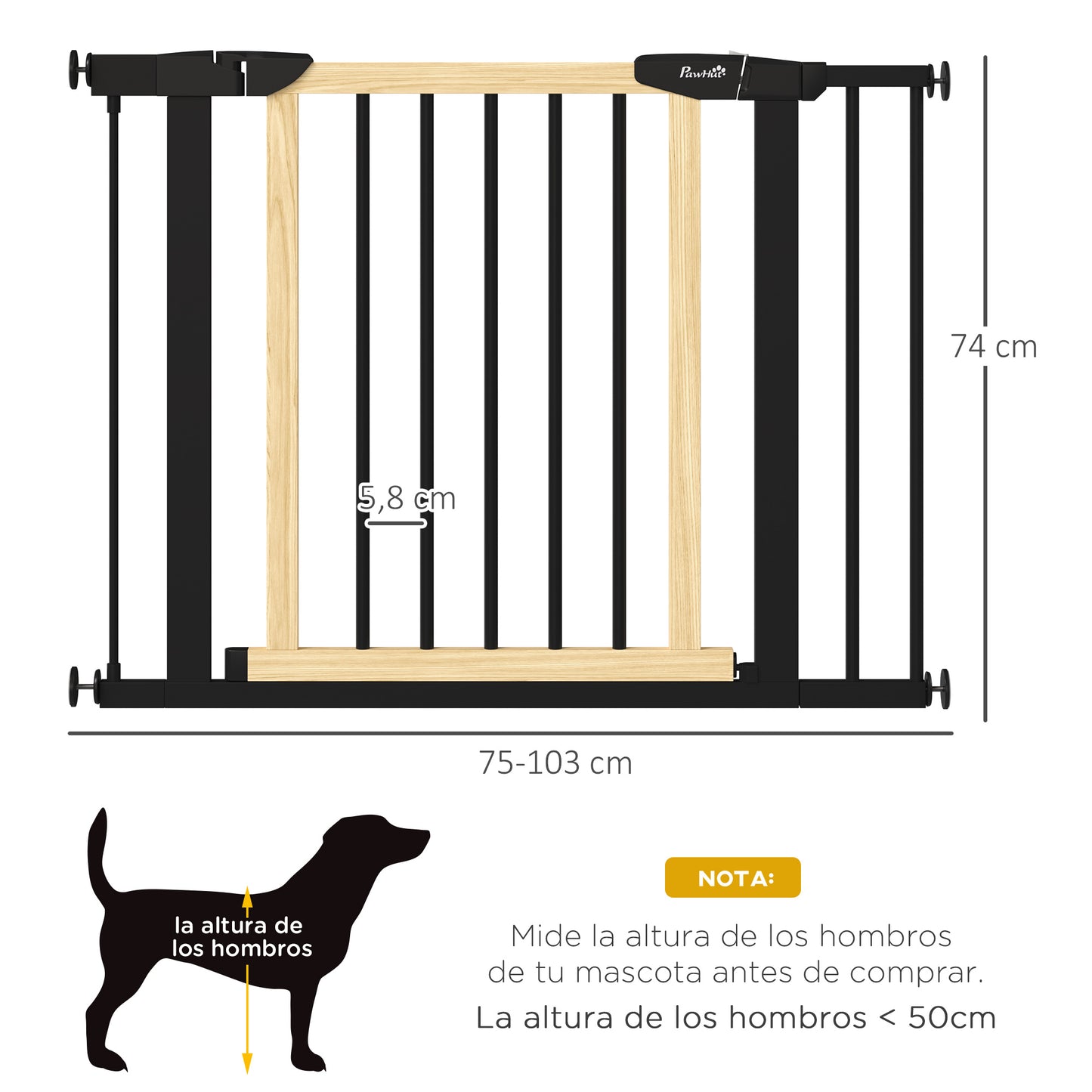 Pawhut Barrera Seguridad Para Perros Extensible Para Escaleras Puertas 75-103 Cm_2