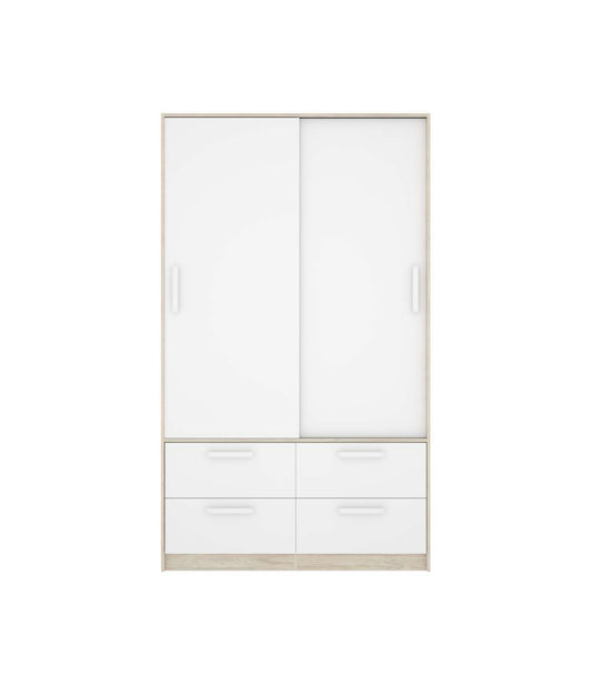 Armario Puertas Correderas Celia Acabado Blanco/natural, 204 Cm(alto)120 Cm(ancho)65 Cm(la_0