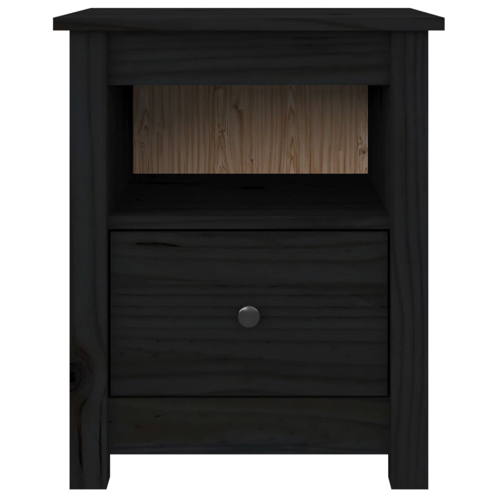 Mesitas De Noche 2 Uds Madera Maciza De Pino Negra 40x35x49 Cm_4
