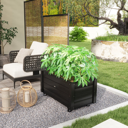 Outsunny Jardinera De Madera Con Ruedas Agujeros De Drenaje 89x48x47 Cm Negro_3