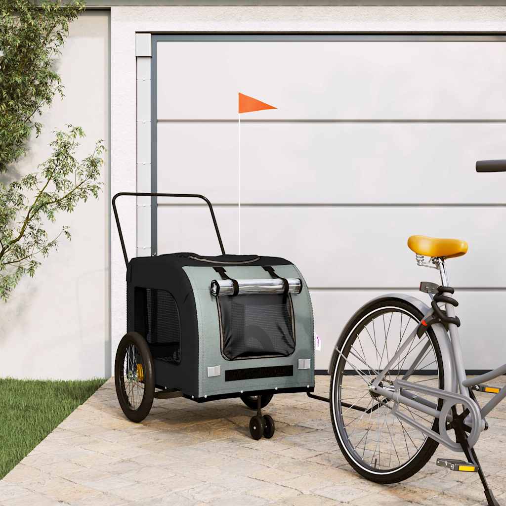 Remolque Bicicleta Para Mascotas Hierro Tela Oxford Negro Gris_1