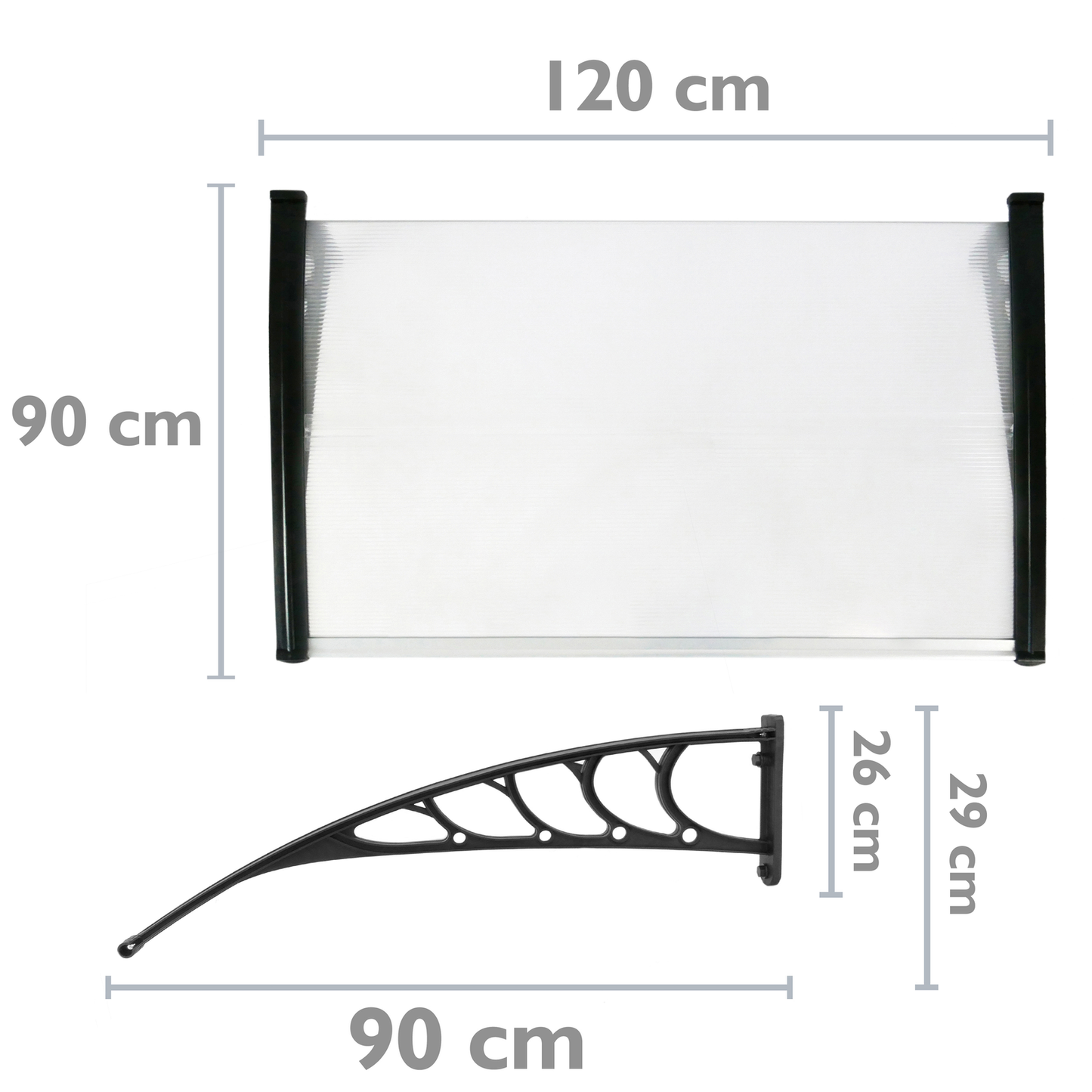 Tejadillo De Protección 120x90cm Marquesina Para Puertas Y Ventanas Negro_1