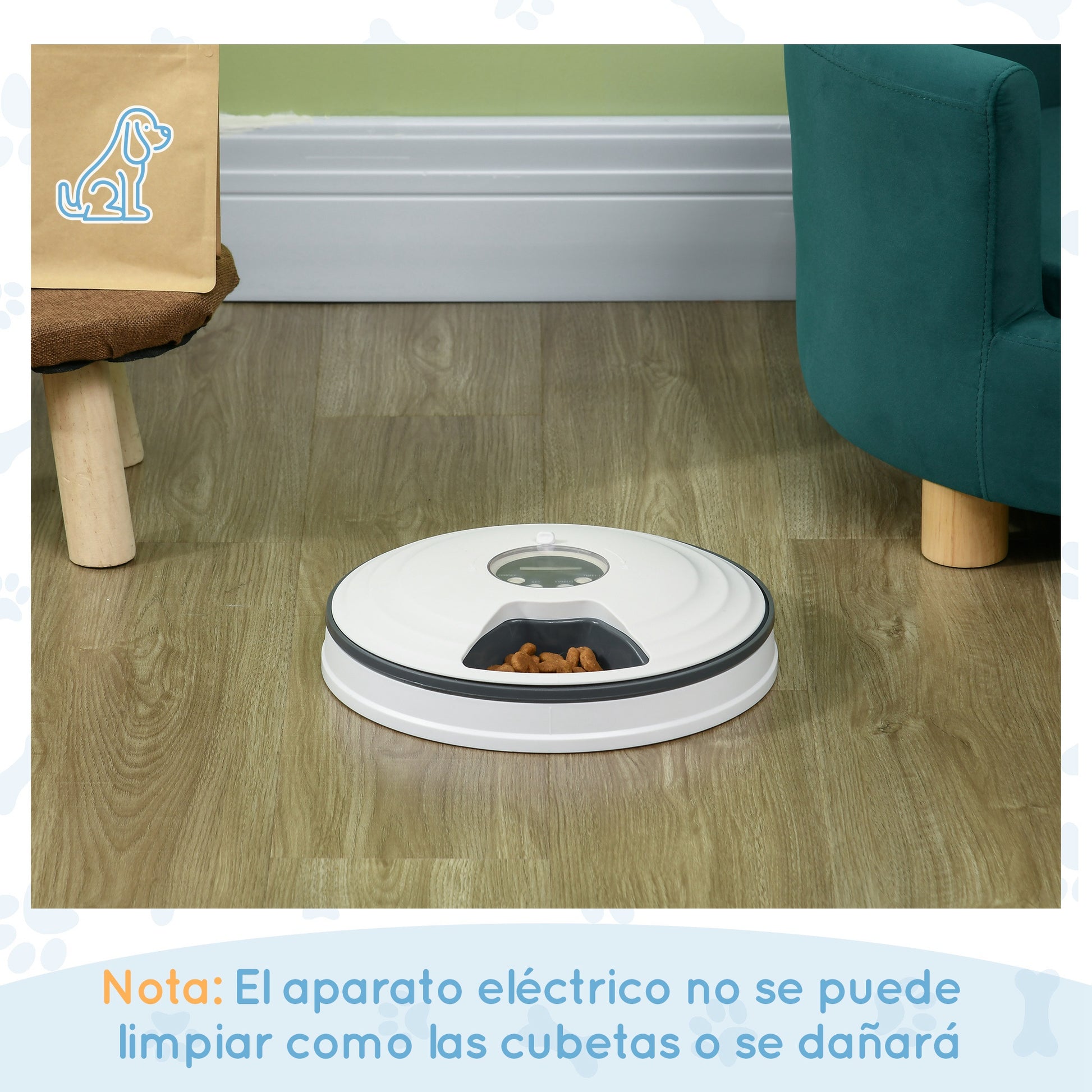 Pawhut Alimentador Automático Para Gatos Perros Temporizador Ø30,5x7,2 Cm Blanco_3
