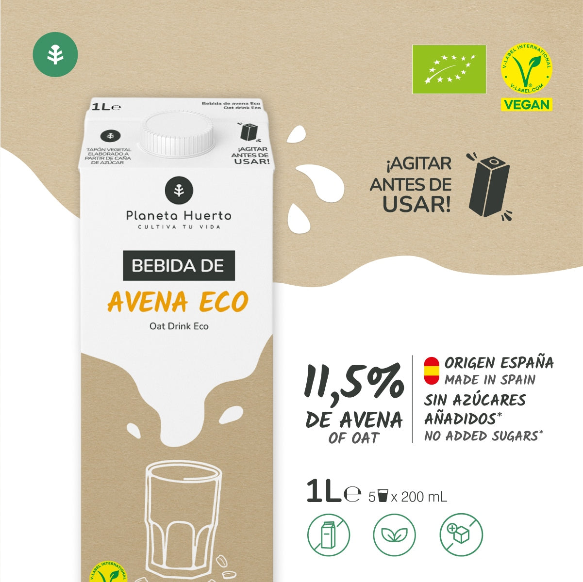 Pack de 12 bebidas de aveia Planeta Huerto ECO 1L