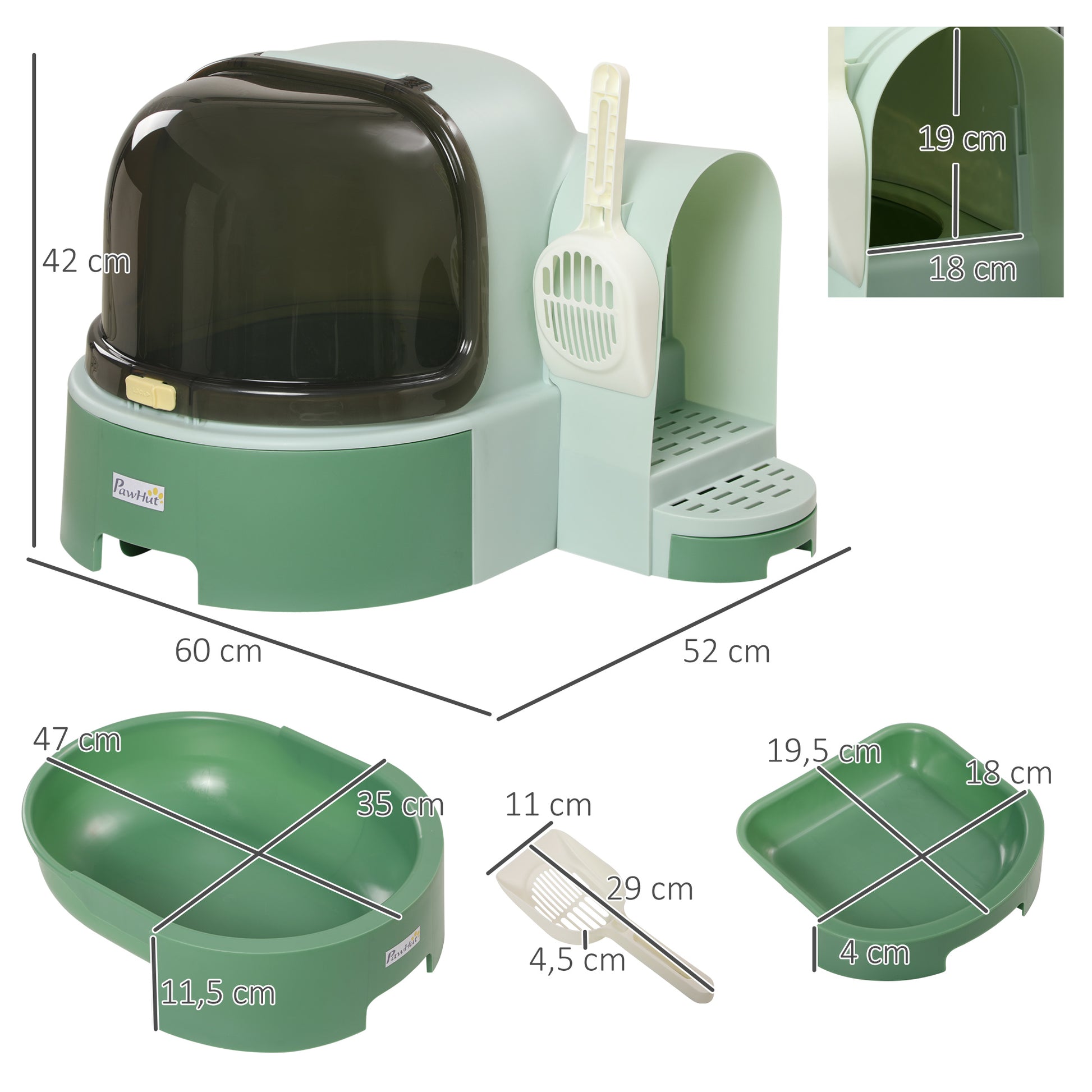 Pawhut Arenero Para Gatos Con Cubierto Con Bandejas Extraíbles 52x60x42 Cm Verde_2