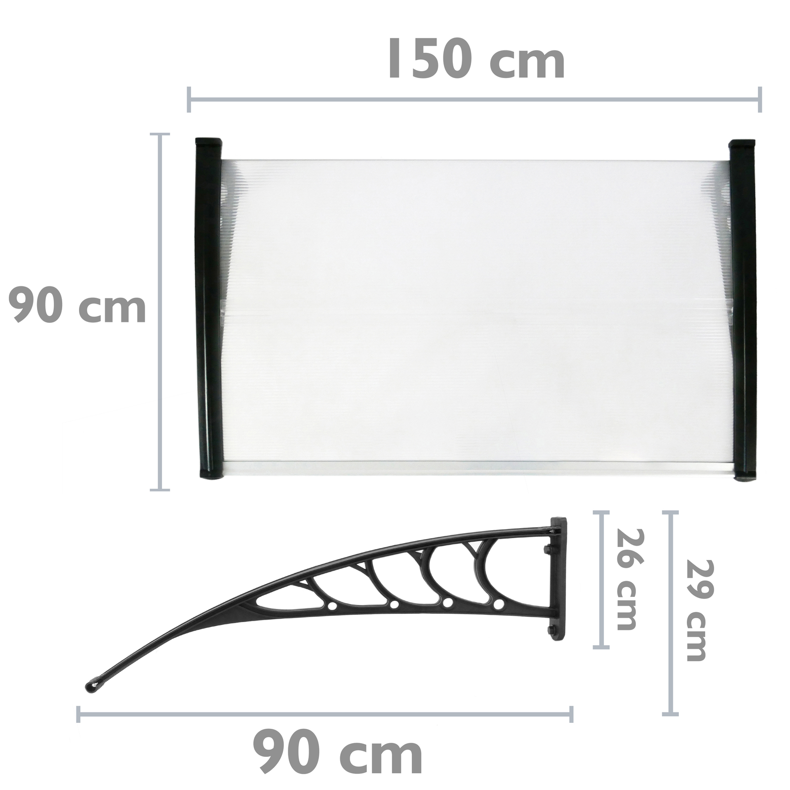 Tejadillo De Protección 150x90cm Marquesina Para Puertas Y Ventanas Negro_1