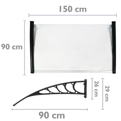 Tejadillo De Protección 150x90cm Marquesina Para Puertas Y Ventanas Negro_1