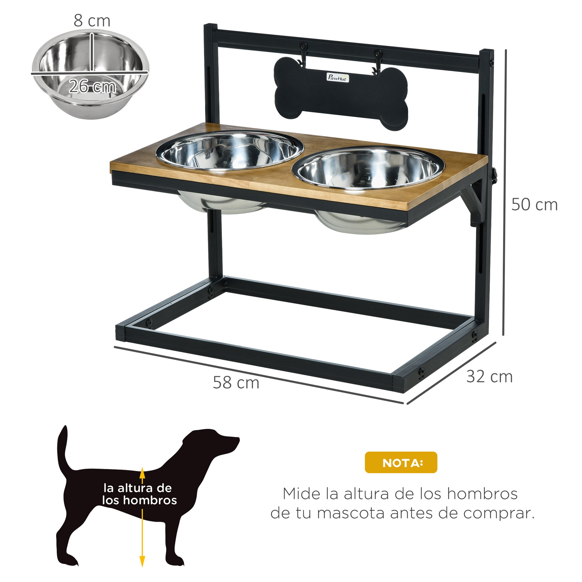Pawhut Comedero Para Perros Elevado Ajustable Con 2 Cuencos De Acero Inoxidable_2