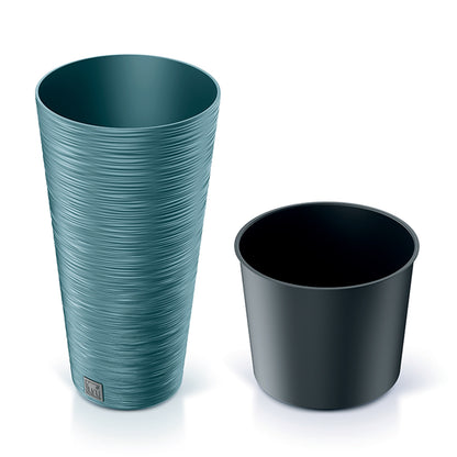 Macetero Color Azul Escandinavo, Con Depósito, Colección Furu, De 25 X 25 X 48 Cm, Capacidad De 7,5 L.