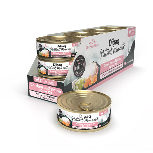 Dibaq Natural Moments 5 Star Gatito Pollo Con Salmón, 12 Latas X 70gr_0
