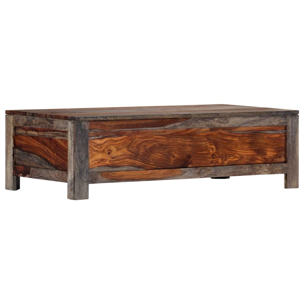 Mesa De Centro Madera Maciza De Sheesham Gris 100x50x30 Cm_2