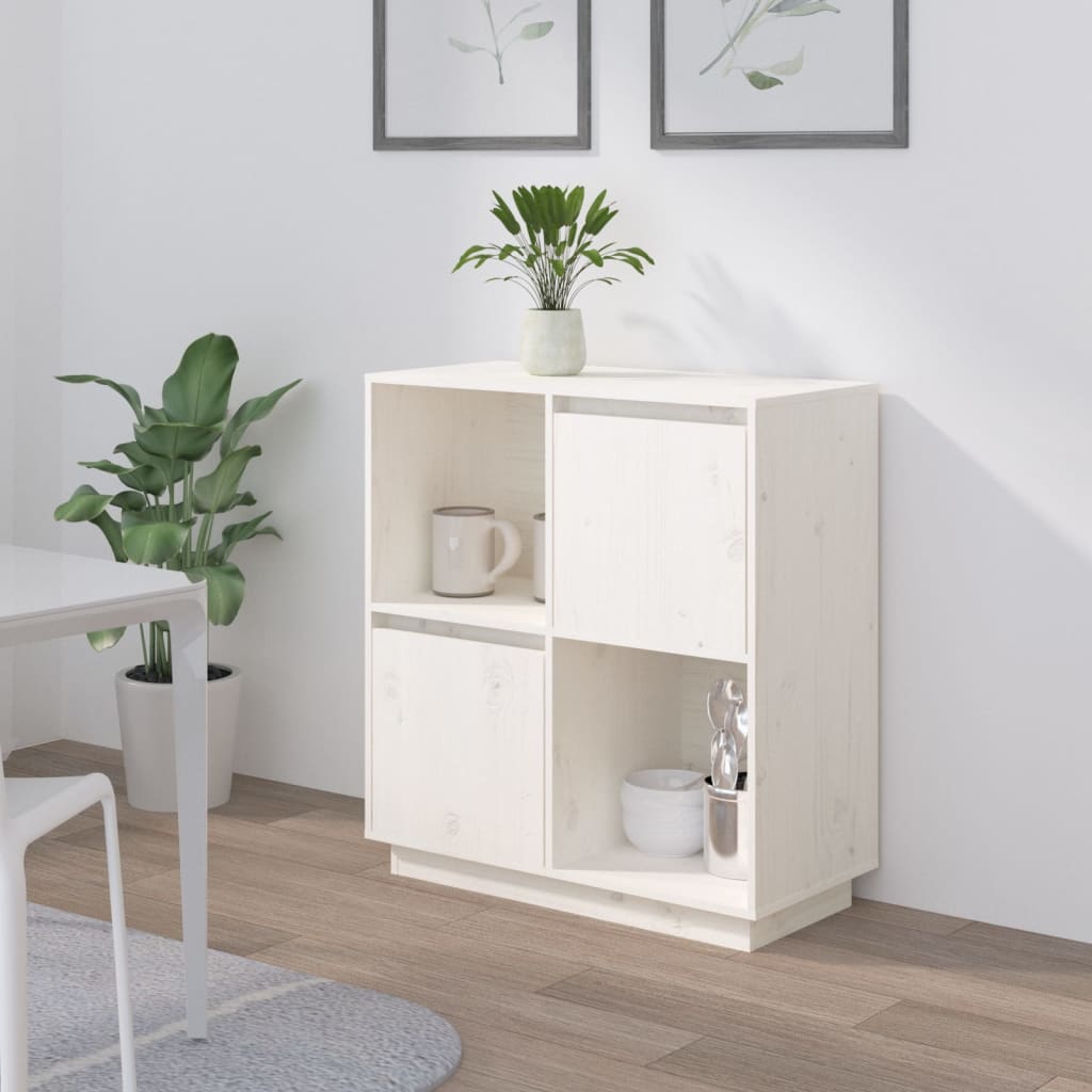Aparador De Madera Maciza De Pino Blanco 74x35x80 Cm / Vetonek_1