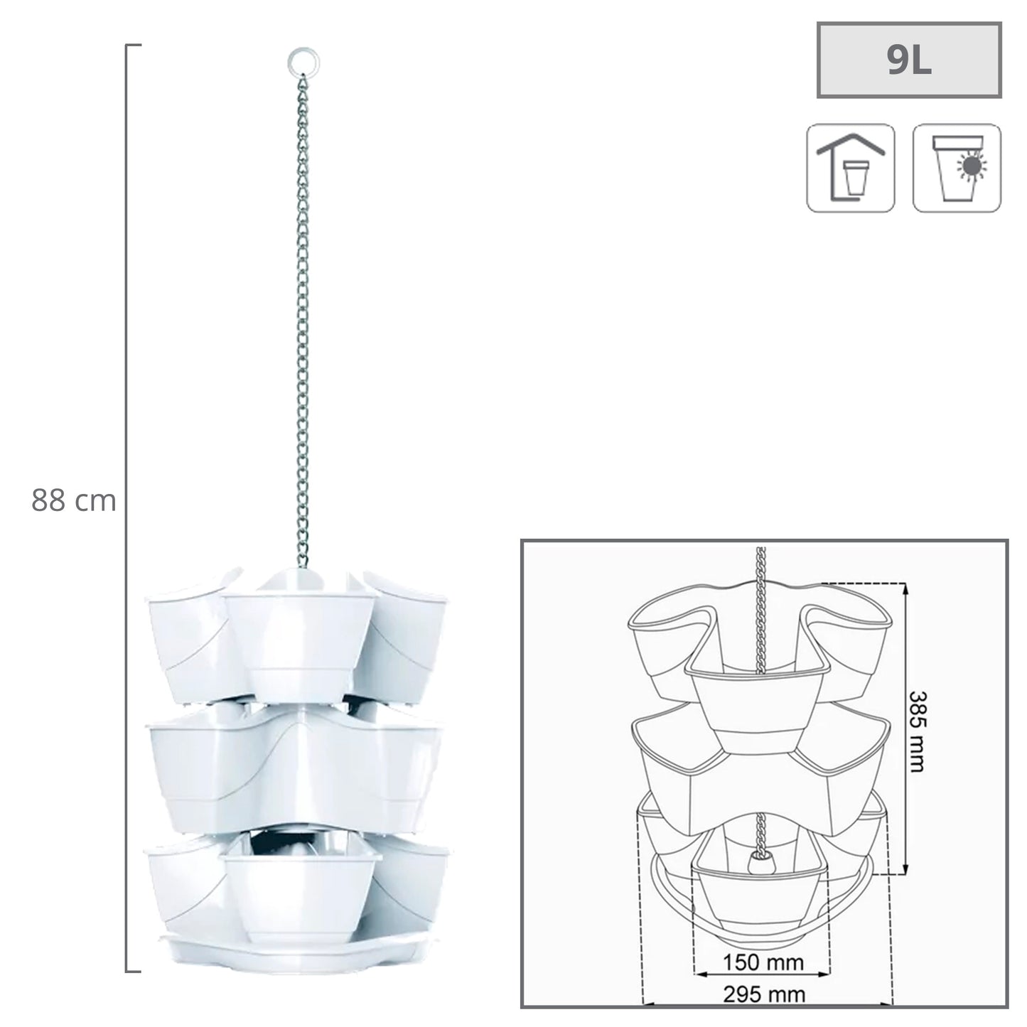 Jardín Vertical Colgante Coubi Herbal 9l., Dimensiones (mm) 295x295x880, Color Blanco