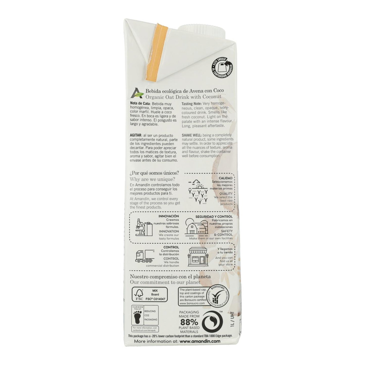 Pack de 6 Bebidas de Coco e Aveia Amandín 1 L