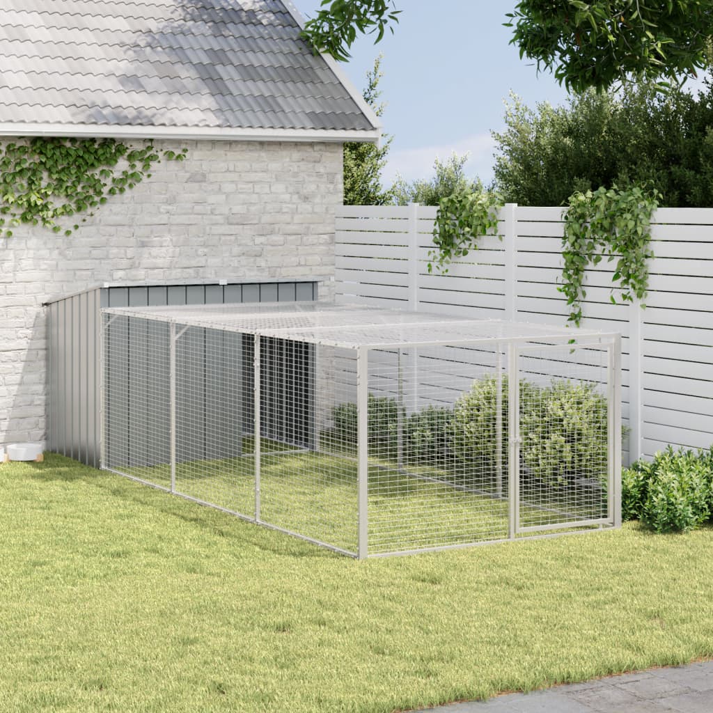 Caseta Para Perro Con Corral Antracita 153x396x110 Cm Acero Galvanizado_2