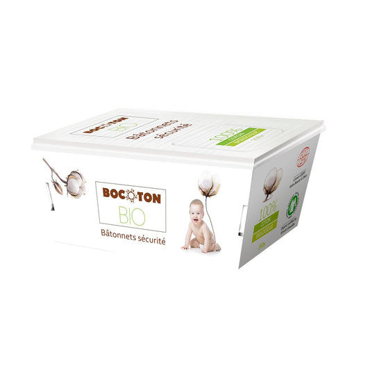 Cotonetes de segurança para ouvidos em algodão orgânico Bocoton para crianças, 60 unidades