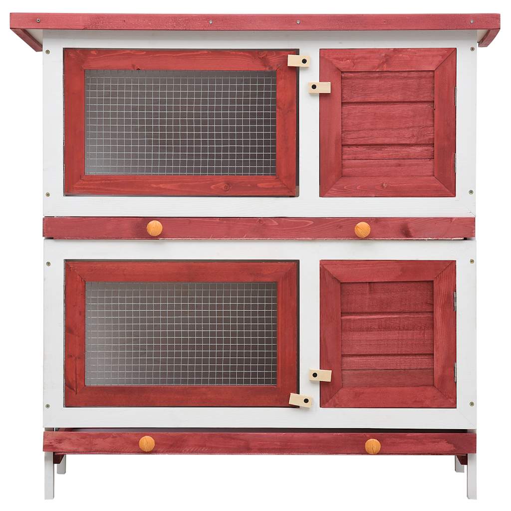 Jaula Conejera Con 4 Puertas Madera Rojo_3