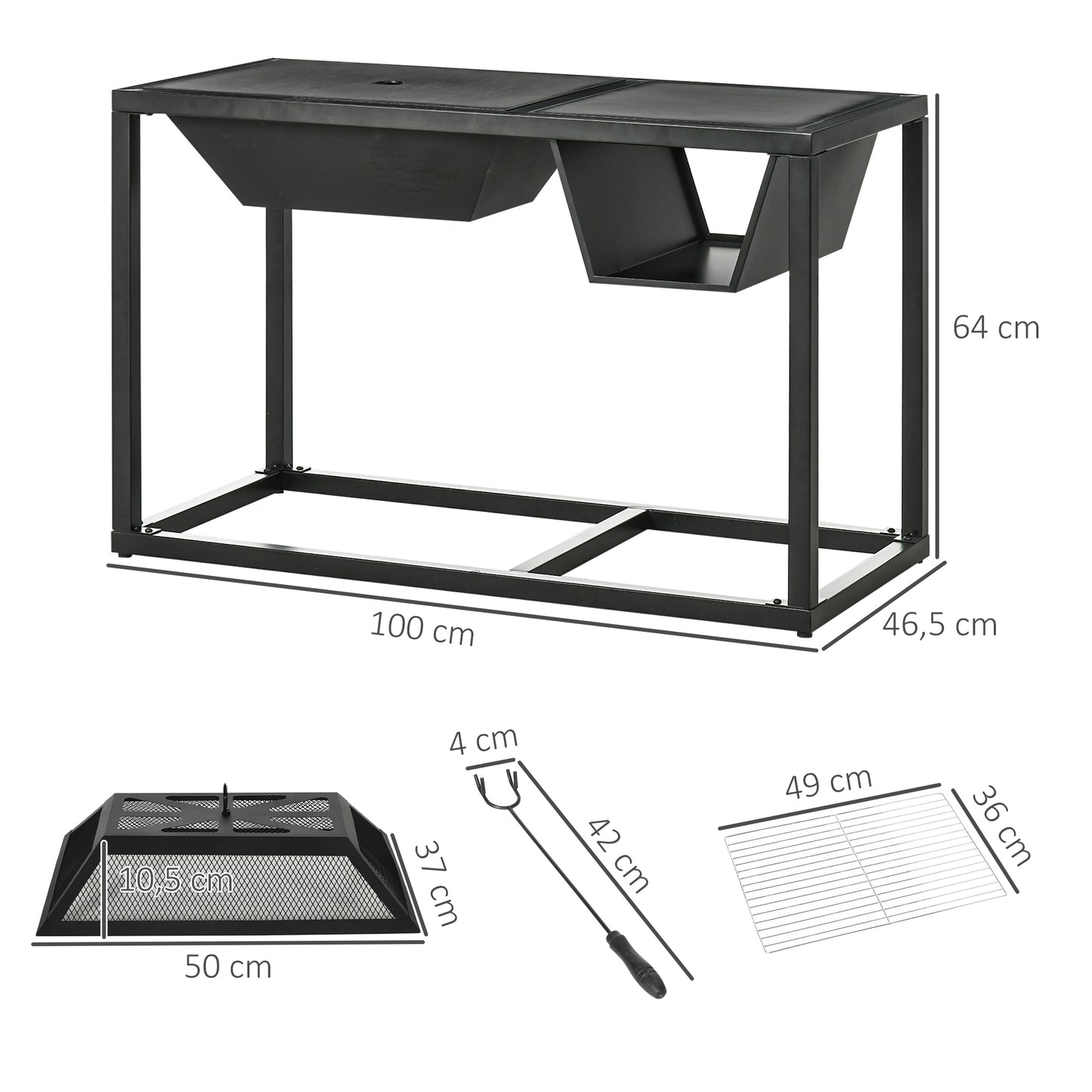 Outsunny 4 En 1 Brasero Exterior De Acero Galvanizado Con Rejilla 100x46,5x64 Cm_2
