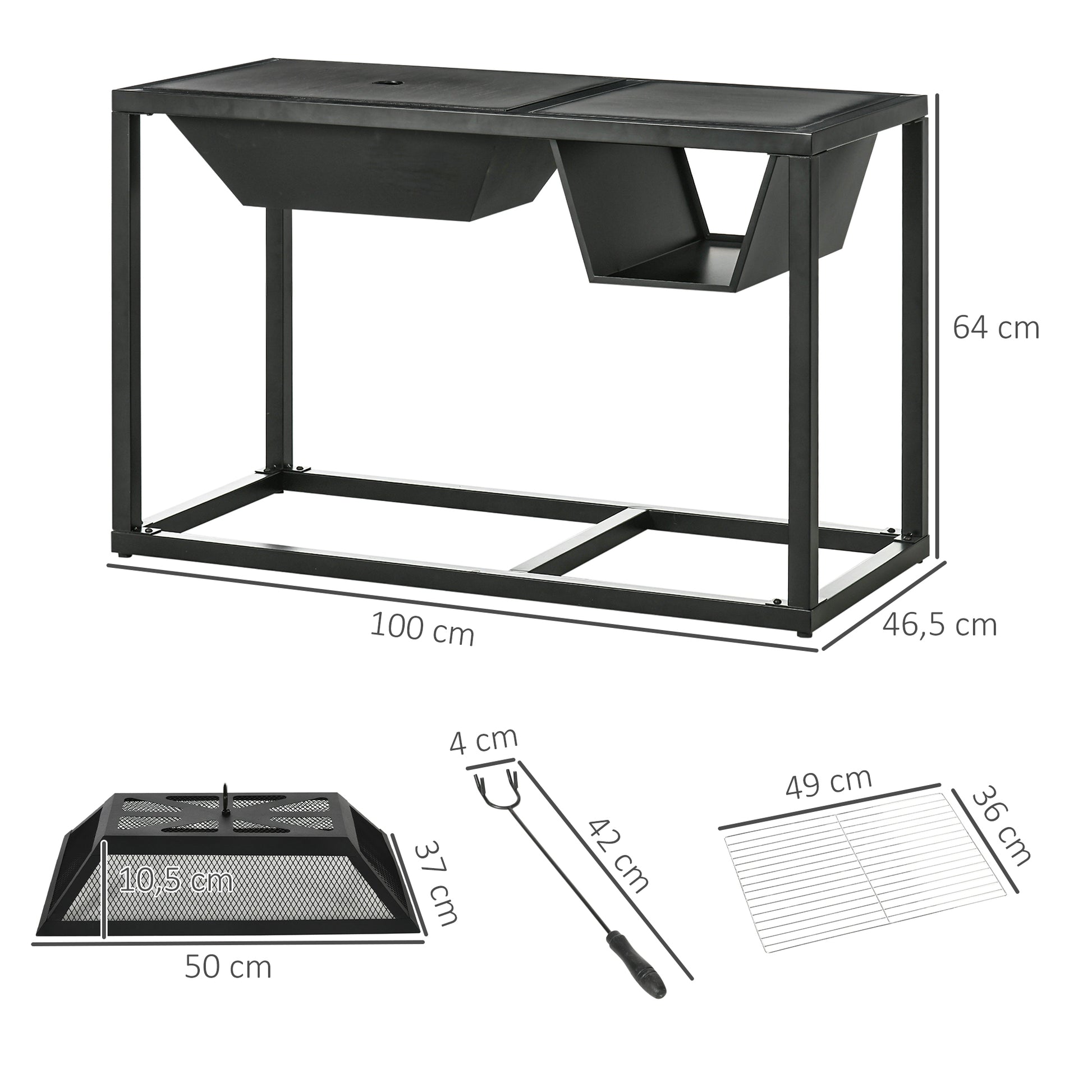 Outsunny 4 En 1 Brasero Exterior De Acero Galvanizado Con Rejilla 100x46,5x64 Cm_2