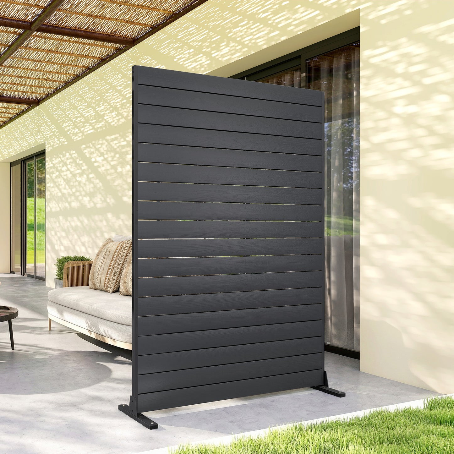 Outsunny Biombo De 6 Paneles De Hdpe 120x174 Cm Con Soporte Negro_1
