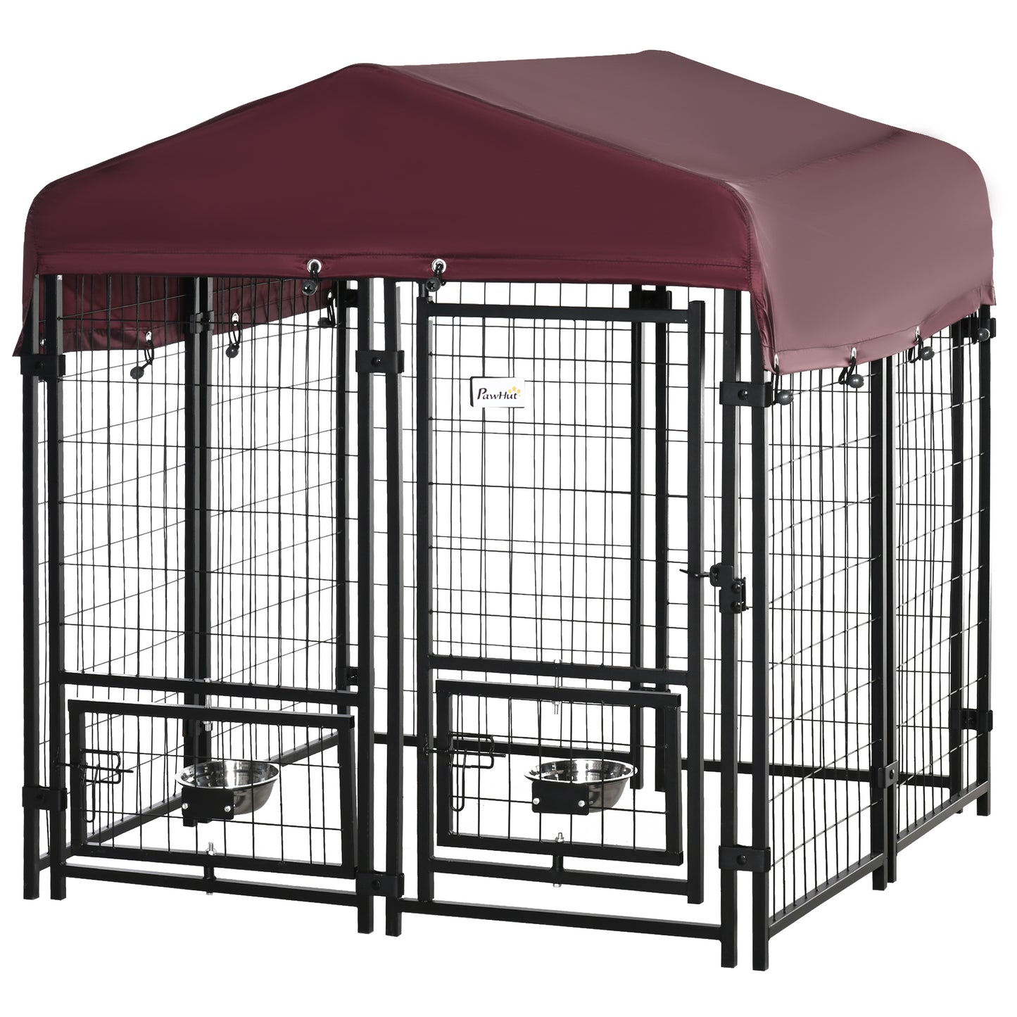 Pawhut Parque Para Perros Con Toldo 8 Vallas De Acero Con 2 Comederos Giratorios_0