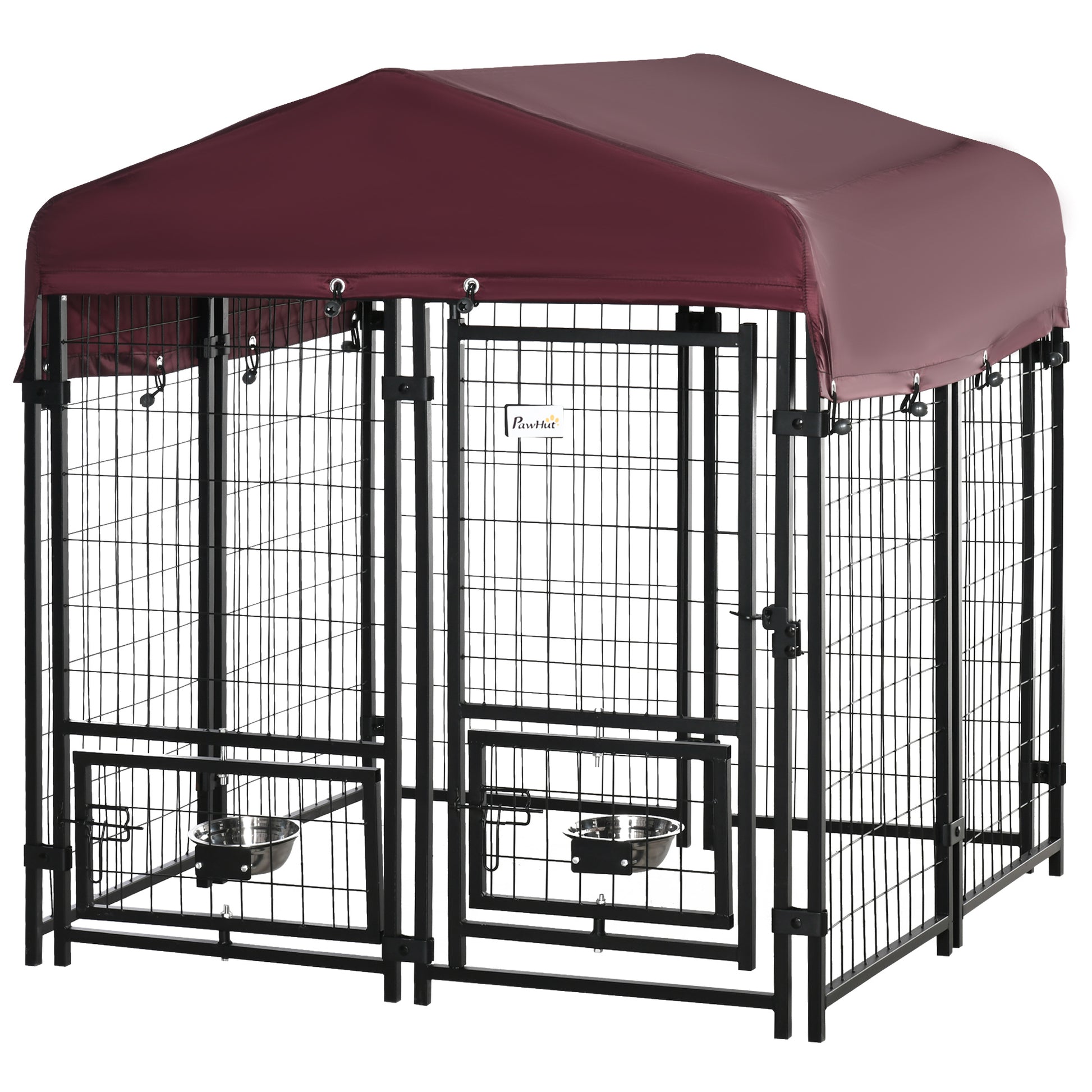 Pawhut Parque Para Perros Con Toldo 8 Vallas De Acero Con 2 Comederos Giratorios_0