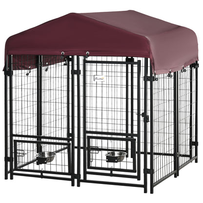 Pawhut Parque Para Perros Con Toldo 8 Vallas De Acero Con 2 Comederos Giratorios_0