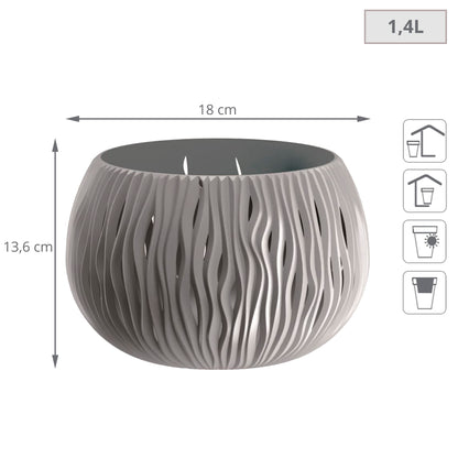 Prosperplast Bowl Sandy De Plástico Con Depósito En Color Gris Piedra, 13,6 (alto) X 18 (ancho) X 18 (profundo) Cms