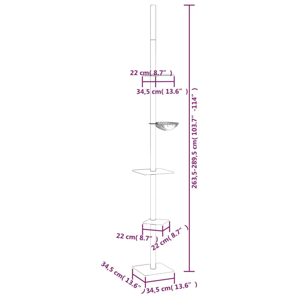 Vidaxl Árbol Rascador Para Gatos De Suelo A Techo Crema 263,5-289,5 Cm_2