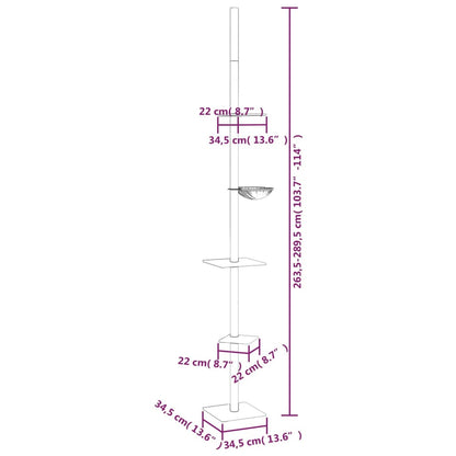 Vidaxl Árbol Rascador Para Gatos De Suelo A Techo Crema 263,5-289,5 Cm_2