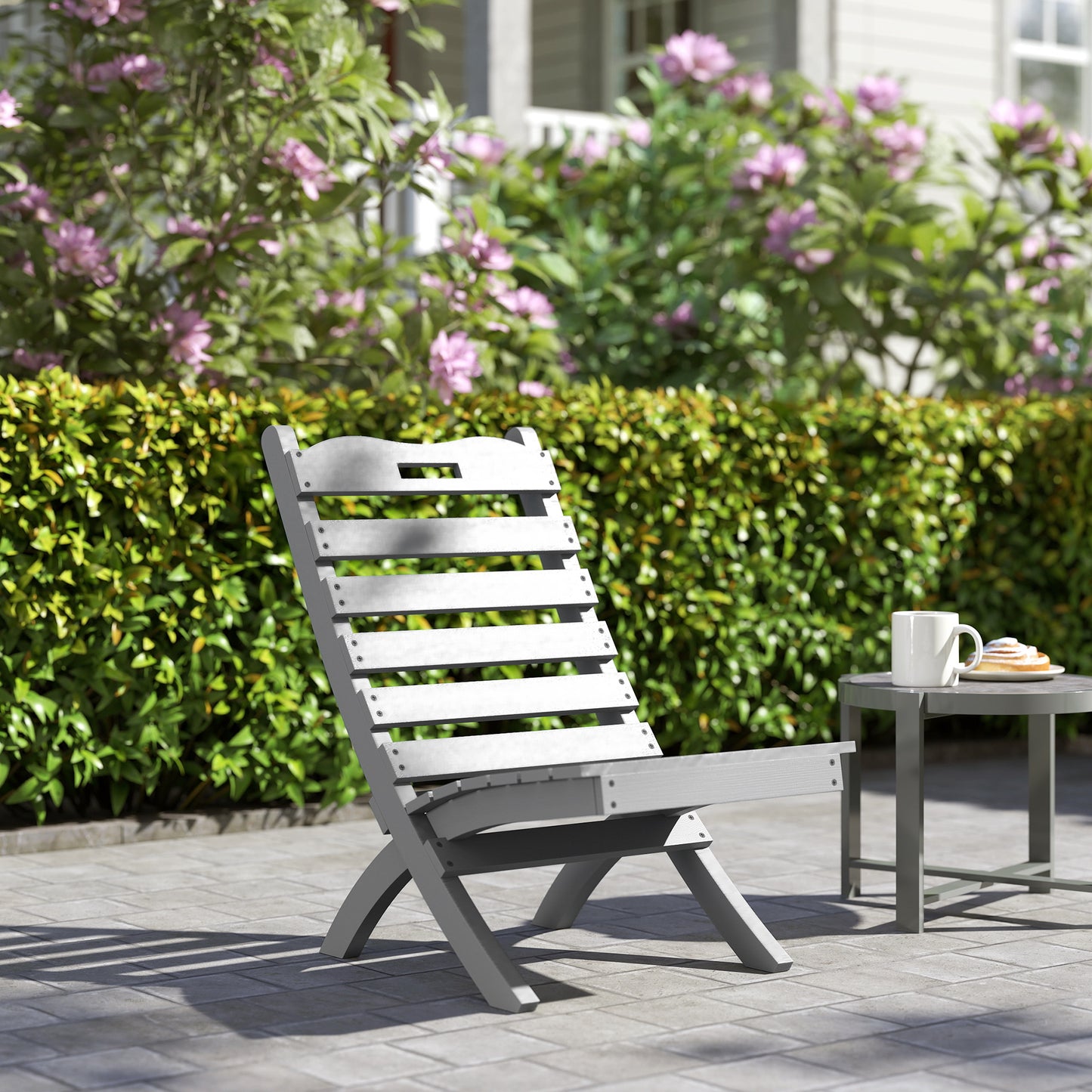 Outsunny Silla De Jardín De Madera Con Diseño Listones Y Respaldo Inclinado Gris_3