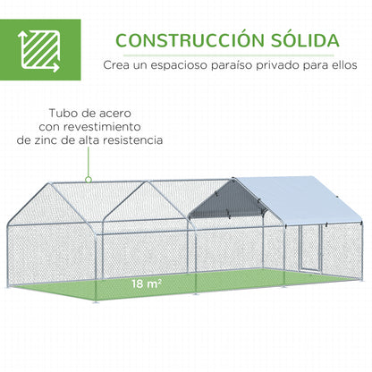 Pawhut Gallinero Exterior Grande De Metal Galvanizado 3,03x6x1,95 M Plata_5