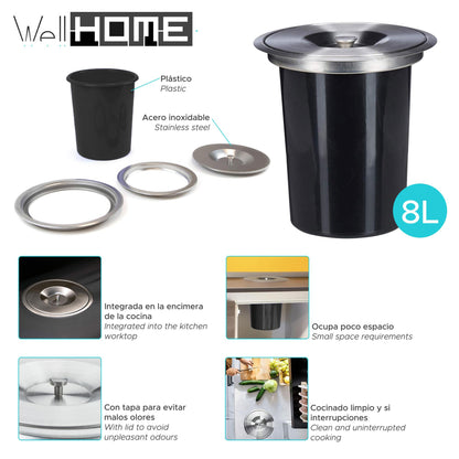 Cubo Integrable En Encimera 8l Tapa Acero Inox Negro_1