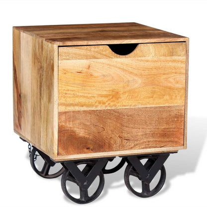 Mesa Auxiliar Con Cajón Ruedas Madera De Mango 40x40x45 Cm_2