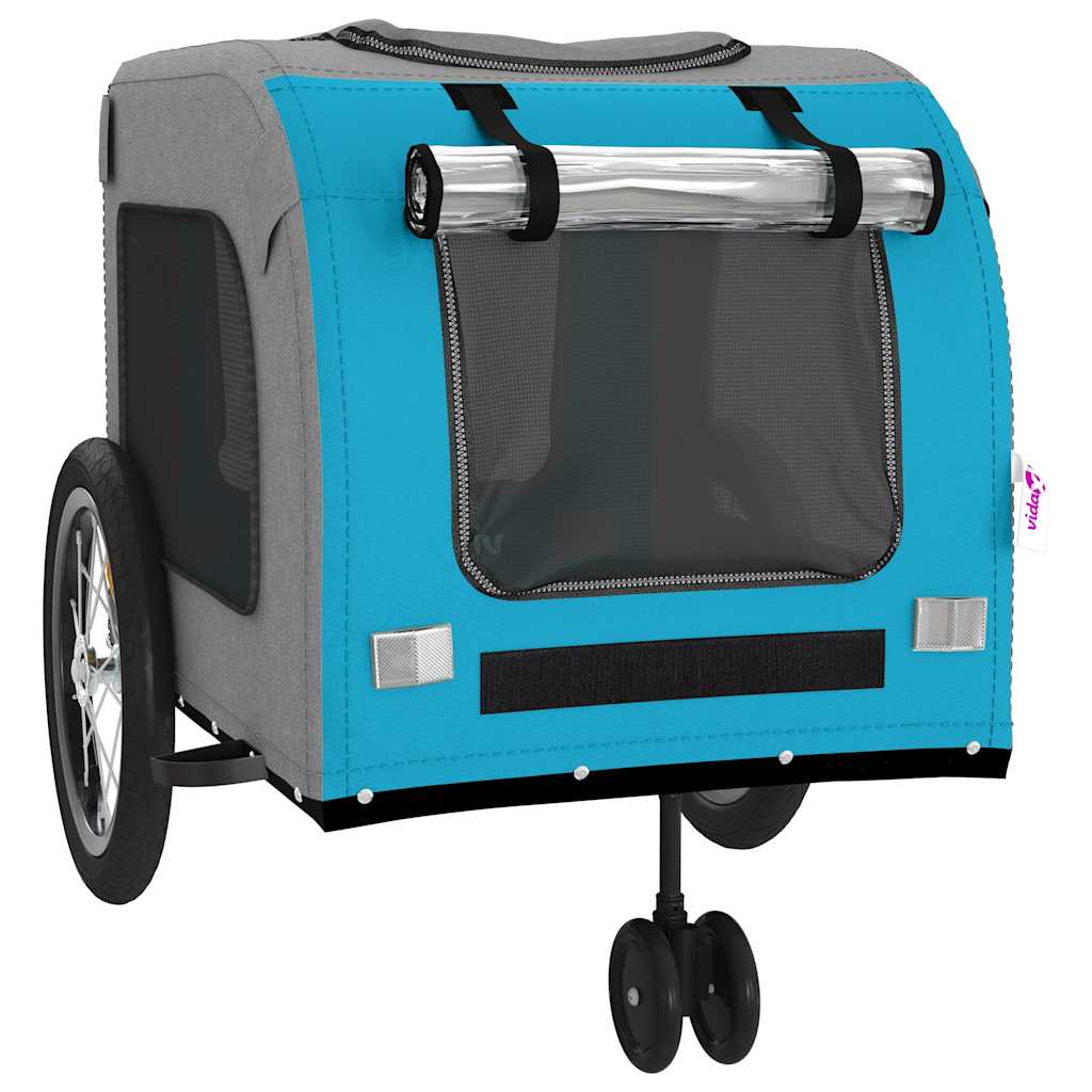 Remolque De Bicicleta Mascotas Hierro Tela Oxford Azul Gris_4
