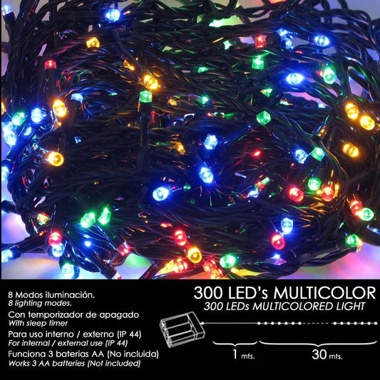 Luces Navidad A Pilas 300 Leds Multicolor Interior / Exterior (ip44)_0