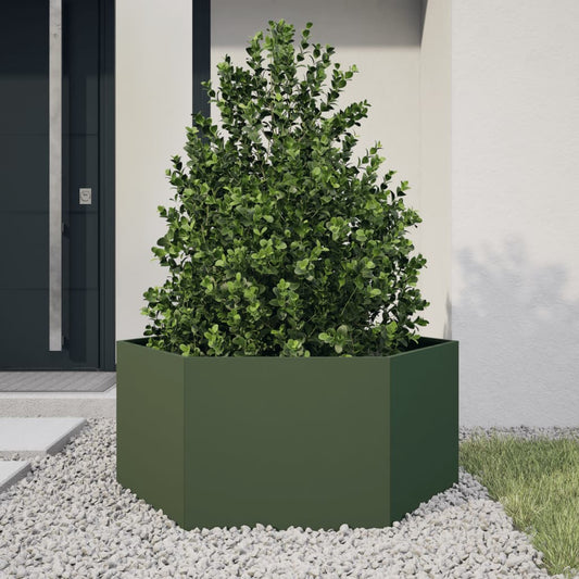 Jardinera Hexagonal De Acero Verde Oliva 104x90x45 Cm_0