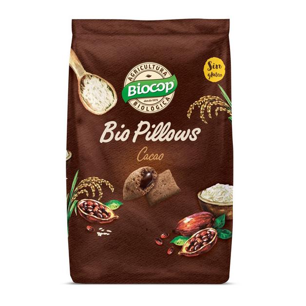 Cereais Biopillows recheados com chocolate negro sem glúten Biocop 300 g